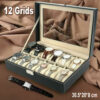"12-Slot Black Leather Watch Storage Box – Premium Display Case"