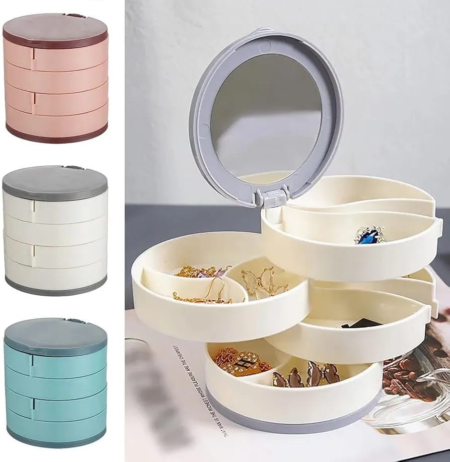 "Rotating Multi-Layer Jewelry Box – Necklace & Earring Organizer"