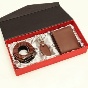Premium Leather Wallet, Keychain & Belt Gift Set for Men