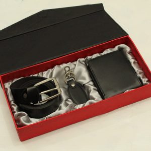Premium Leather Wallet, Keychain & Belt Gift Set for Men