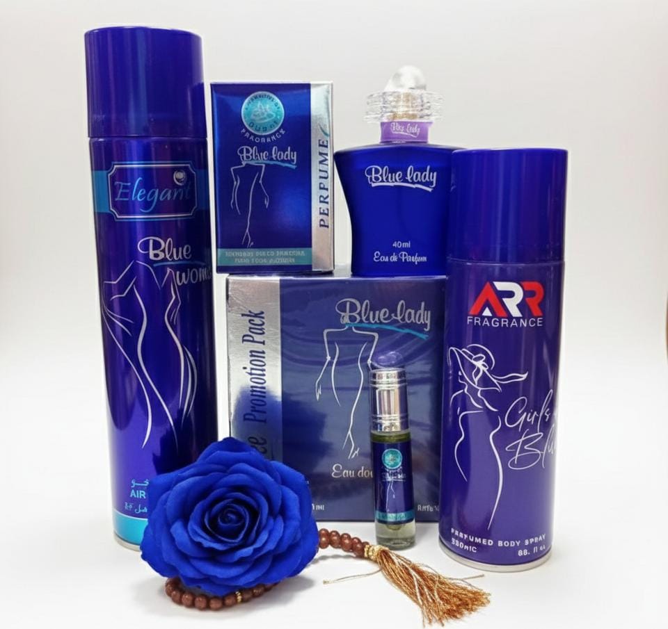 Blue Girls 4pcs Deal Pack – Air Freshener, Body Spray, Perfume & Attar