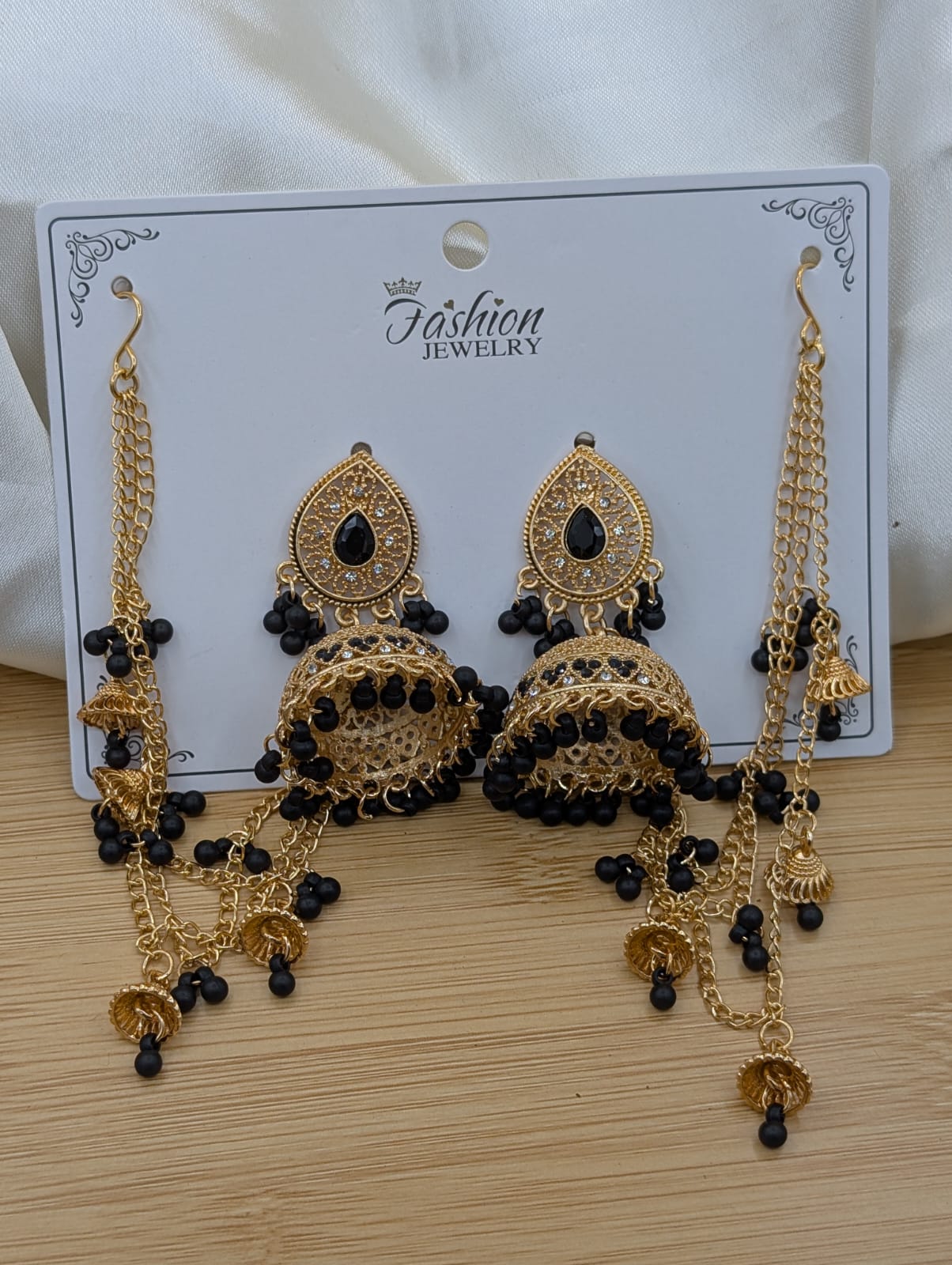 Polki Jhumki Sahara Earrings – Beaded Tassel, Multi-Color - Image 6