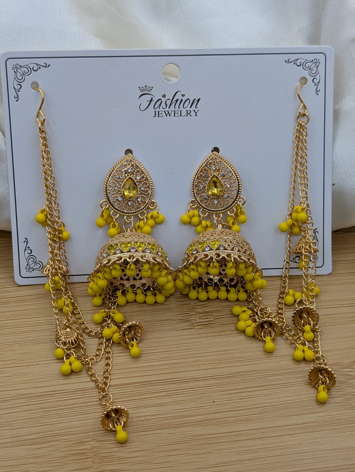 Polki Jhumki Sahara Earrings – Beaded Tassel, Multi-Color - Image 10
