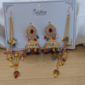 Polki Jhumki Sahara Earrings – Beaded Tassel, Multi-Color