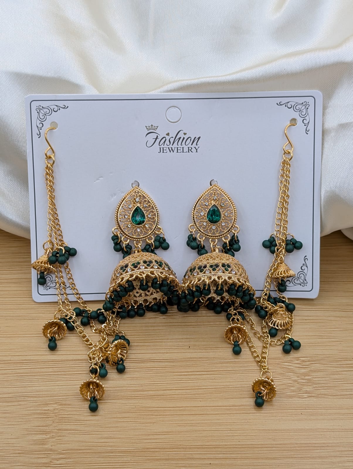 Polki Jhumki Sahara Earrings – Beaded Tassel, Multi-Color - Image 4