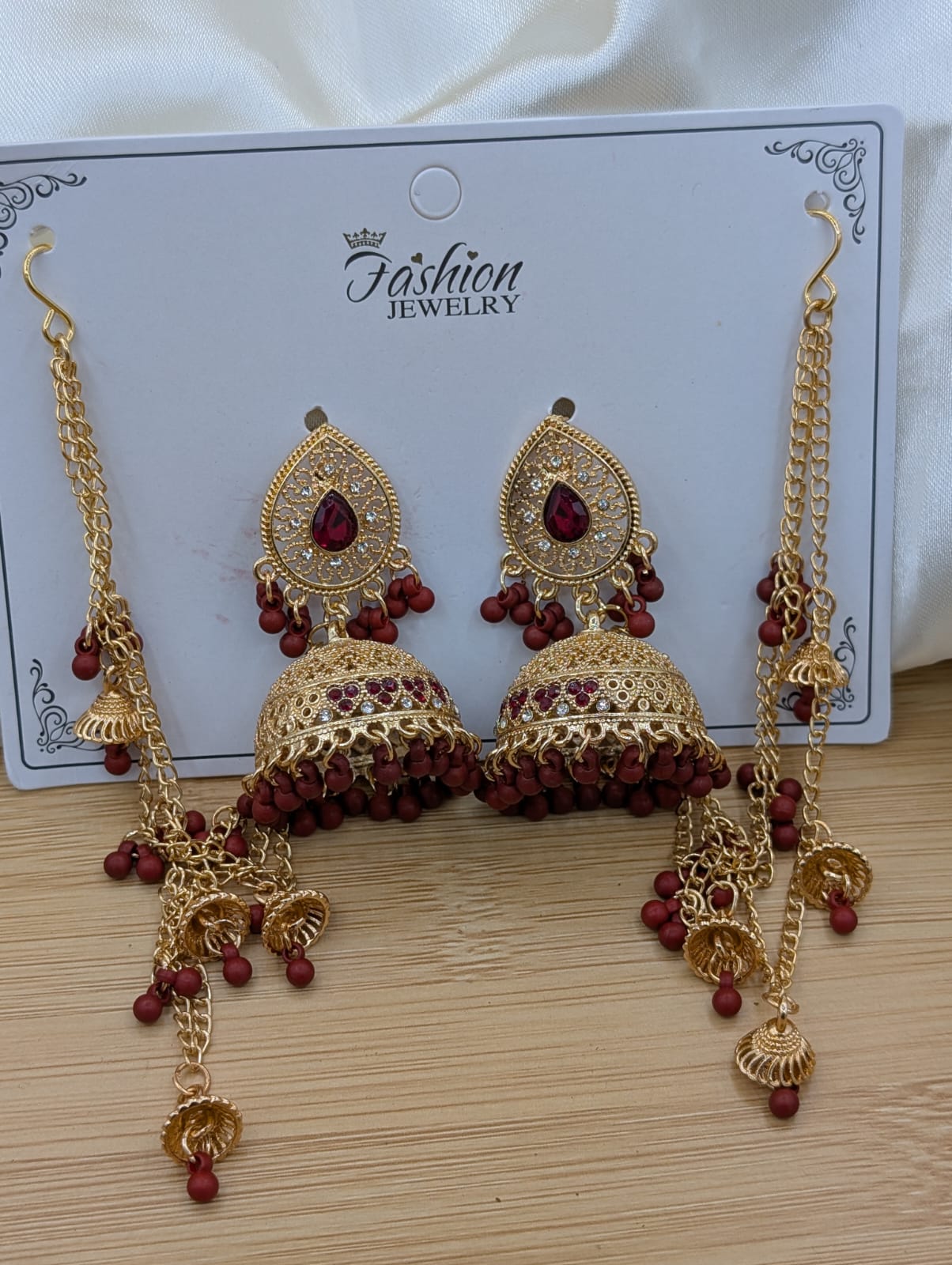 Polki Jhumki Sahara Earrings – Beaded Tassel, Multi-Color - Image 3