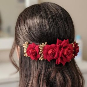 Red Rose Artificial Juda – Bridal Floral Bun Hair Accessory