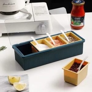 4-Piece Spice Rack Set with Transparent Lids & Spoons