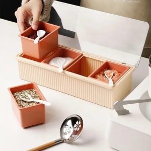 4-Piece Spice Rack Set with Transparent Lids & Spoons
