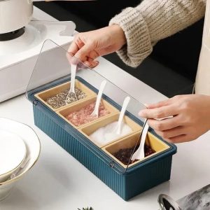 4-Piece Spice Rack Set with Transparent Lids & Spoons