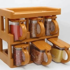 6-Piece Spice Jar Set with Rack – Masala Organizer