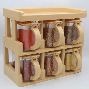 6-Piece Spice Jar Set with Rack – Masala Organizer