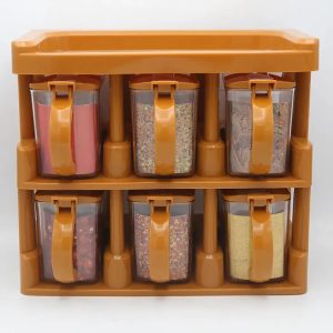 6-Piece Spice Jar Set with Rack – Masala Organizer