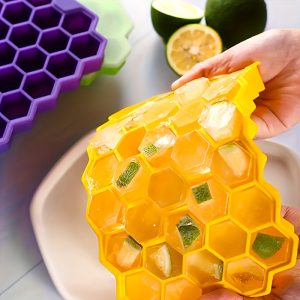 Silicone Honeycomb Ice Cube Tray with Lid