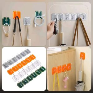 6 Row Wall Hook Punch-Free Adhesive Hanger