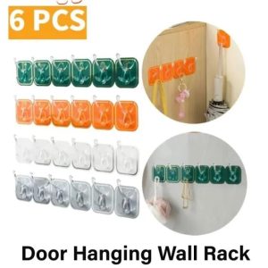 6 Row Wall Hook Punch-Free Adhesive Hanger