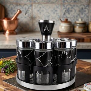 8 Bottle Spice Set Elegant Glass Kitchen Organizer