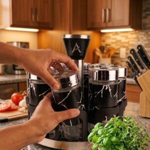 8 Bottle Spice Set Elegant Glass Kitchen Organizer