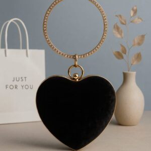 Heart Shape Velvet Clutch Stylish Party Handbag