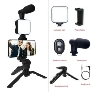 Vlogging Kit Tripod Mic LED Light for Smartphone