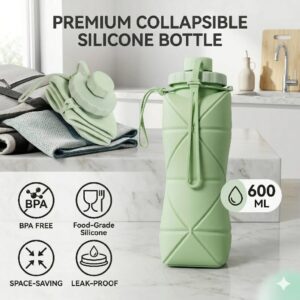 600ml Silicone Folding Water Bottle Portable Travel
