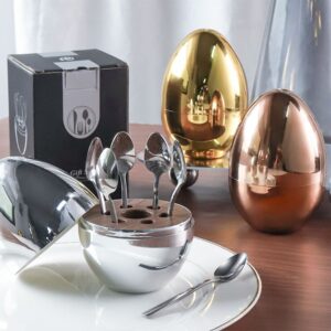 6 Pcs Luxury Gold Egg Shape Cutlery Holder Set