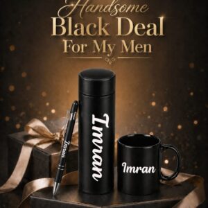 Customized 3 Piece Black Gift Set Bottle Mug Pen Combo