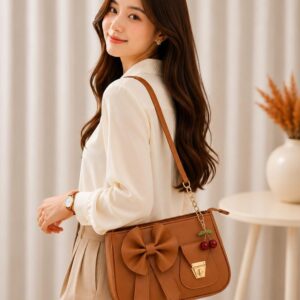 Cute Bow Stylish Purse with Cherry Keychain