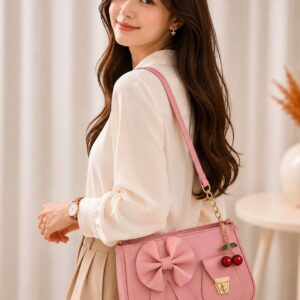 Cute Bow Stylish Purse with Cherry Keychain