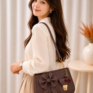 Cute Bow Stylish Purse with Cherry Keychain