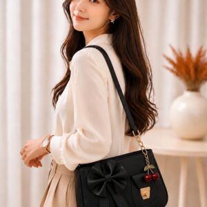 Cute Bow Stylish Purse with Cherry Keychain