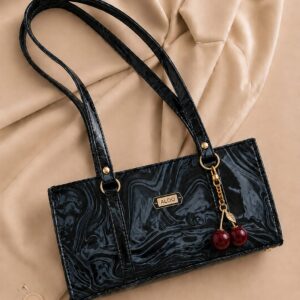 Marble Style Rectangular Handbag with Cherry Keychain