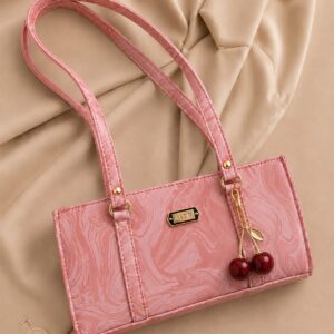 Marble Style Rectangular Handbag with Cherry Keychain