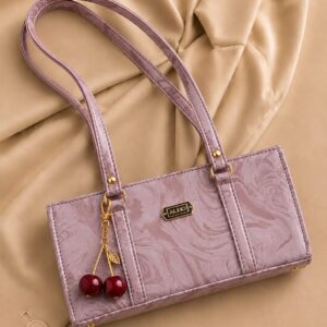 Marble Style Rectangular Handbag with Cherry Keychain