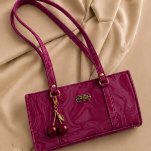 Marble Style Rectangular Handbag with Cherry Keychain