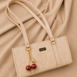 Marble Style Rectangular Handbag with Cherry Keychain