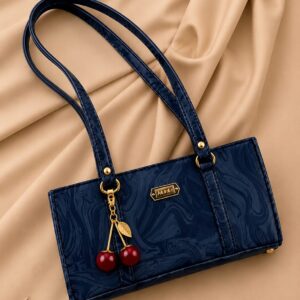Marble Style Rectangular Handbag with Cherry Keychain