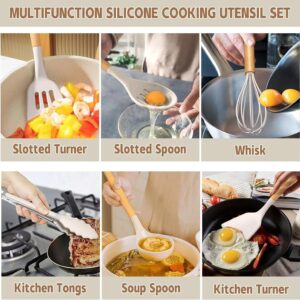 12PCS Silicone Kitchen Utensil Set with Wooden Handles