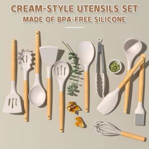 12PCS Silicone Kitchen Utensil Set with Wooden Handles