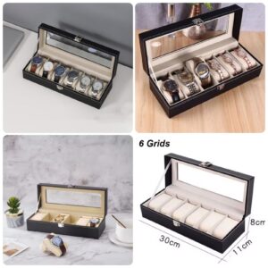 6-Slot Luxury Black Leather Watch Storage Box
