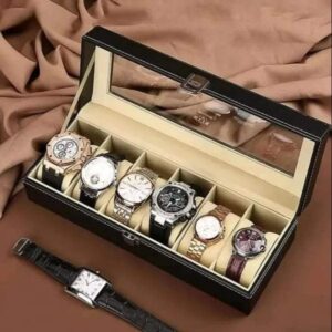6-Slot Luxury Black Leather Watch Storage Box