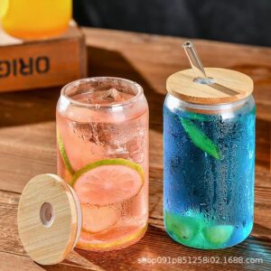 High Borosilicate Glass Cola Cup with Bamboo Lid & Straw