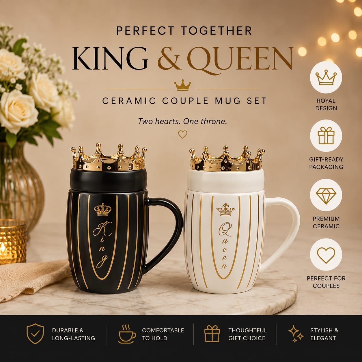 King & Queen Crown Couple Mug Set