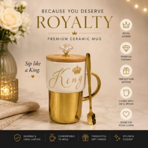 Royal King Ceramic Mug with Lid & Gold Spoon